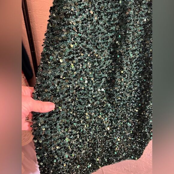 Green Sequin One-Shoulder Dress side slit, event dress-prom, wedding, elegant - Picture 5 of 9